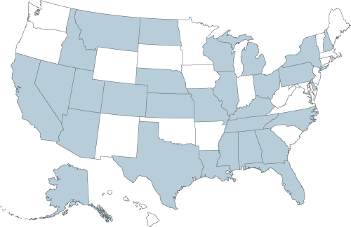 Map of United States with locations highlighted